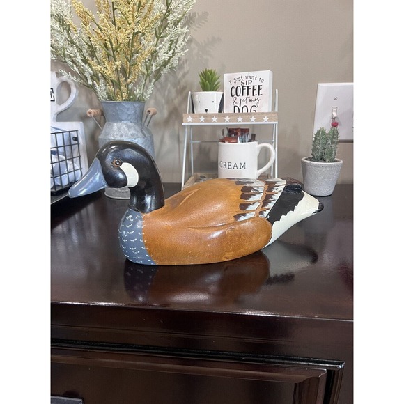 Unbranded Other - Vintage Wooden Canadian Goose Decoy Glass Eyes Hand Painted 13 Inches Long Heavy
